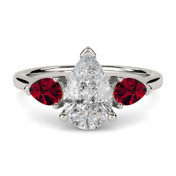 Pear Diamond and Ruby Trilogy Ring