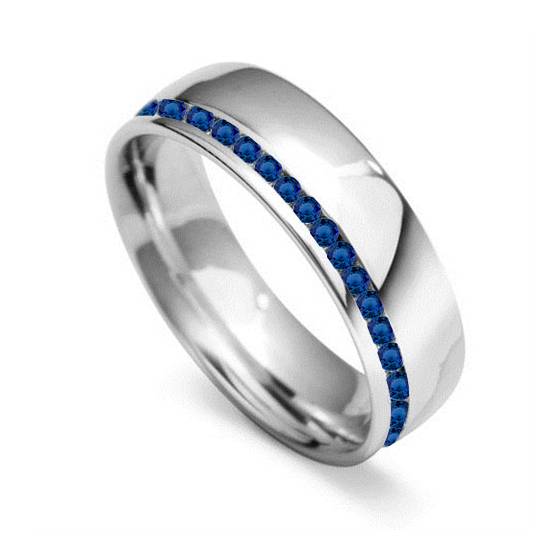0.50ct Round Cut Natural Diamond and Blue Sapphire Offset Gents Wedding Ring