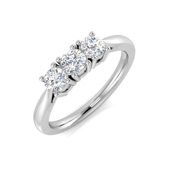 0.60ct SI/E-F Round Cut Natural Diamond Trilogy Ring