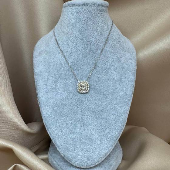 0.85ct VVS/F-G Round Cut Yellow Diamond Pendant in 18k White Gold