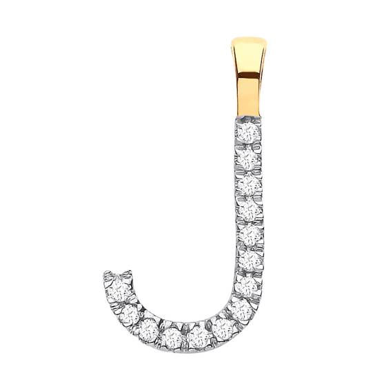 Alphabet J Diamond Set Initial Pendant in 9K Yellow Gold