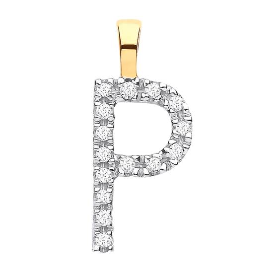 Alphabet P Diamond Set Initial Pendant in 9K Yellow Gold