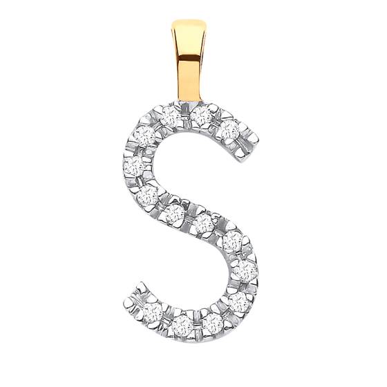 Alphabet S Diamond Set Initial Pendant in 9K Yellow Gold