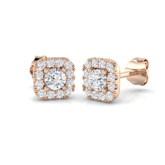 Unique Round Diamond Single Halo Earrings