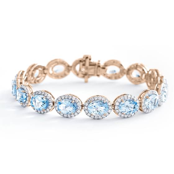 HBOGAQ054 Aquamarine & Diamond Halo Tennis Bracelet