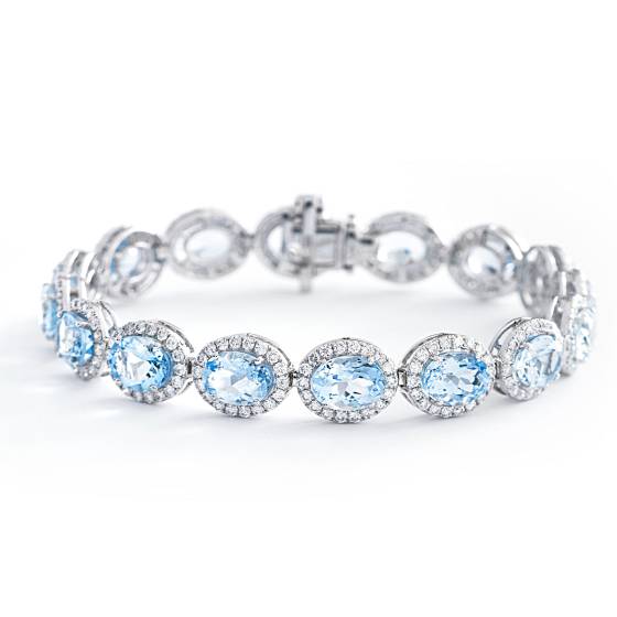 HBOGAQ054 Aquamarine & Diamond Halo Tennis Bracelet