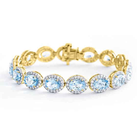 HBOGAQ054 Aquamarine & Diamond Halo Tennis Bracelet