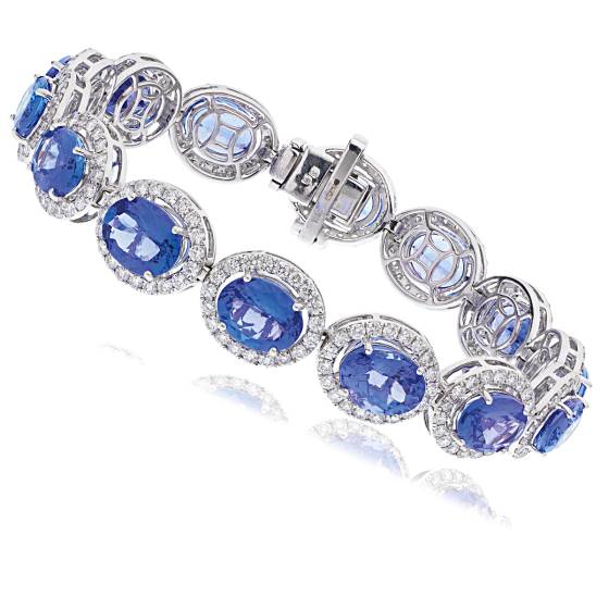 HBOGTZ051 Tanzanite & Diamond Halo Single Line Bracelet
