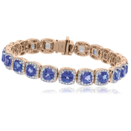 HBPGTZ053 Square Shape Tanzanite & Diamond Single Line Bracelet
