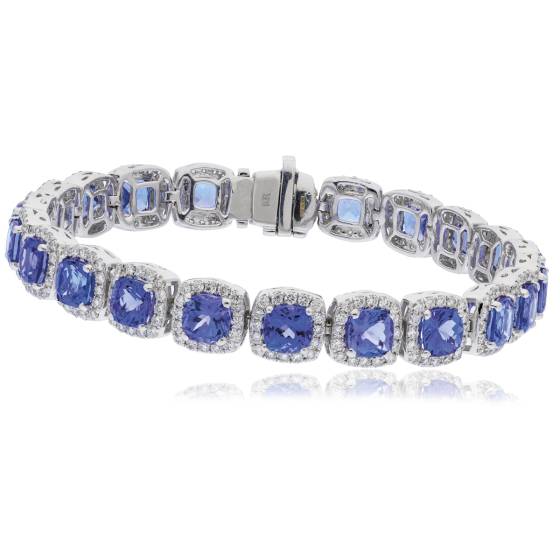 HBPGTZ053 Square Shape Tanzanite & Diamond Single Line Bracelet