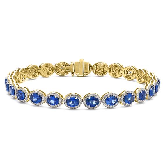HBRGBS048 Blue Sapphire Halo Diamond Single Line Bracelet