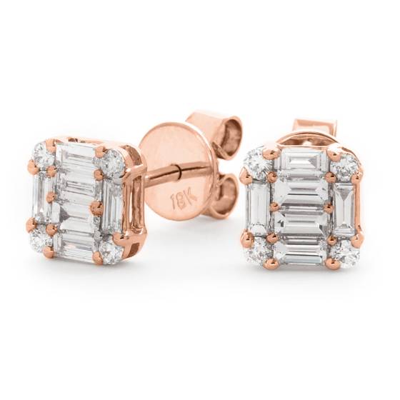 HEBCL125 Baguette & Round Cluster Diamond Earrings