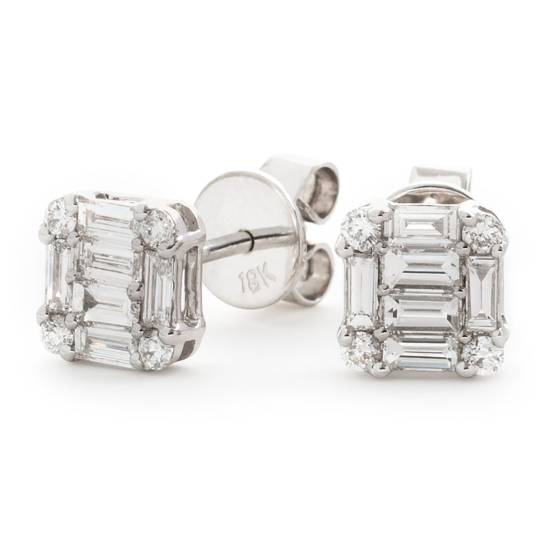 HEBCL125 Baguette & Round Cluster Diamond Earrings