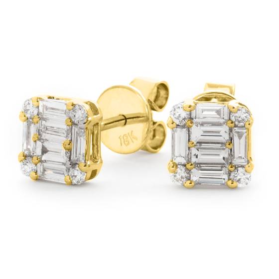 HEBCL125 Baguette & Round Cluster Diamond Earrings