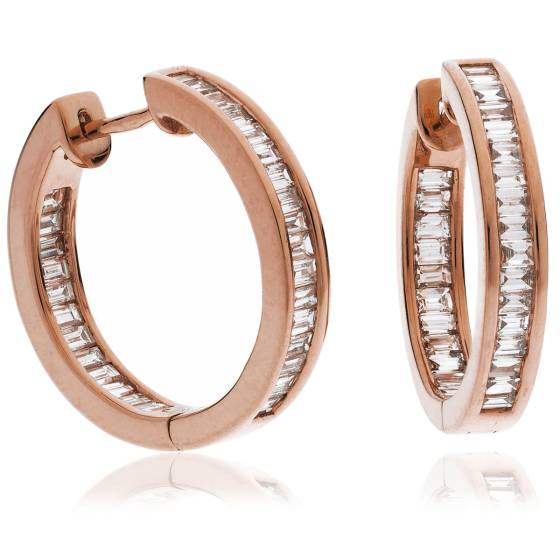 HEE154 Baguette cut Hoop Diamond Earrings