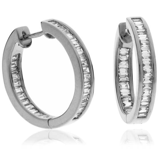 HEE154 Baguette cut Hoop Diamond Earrings