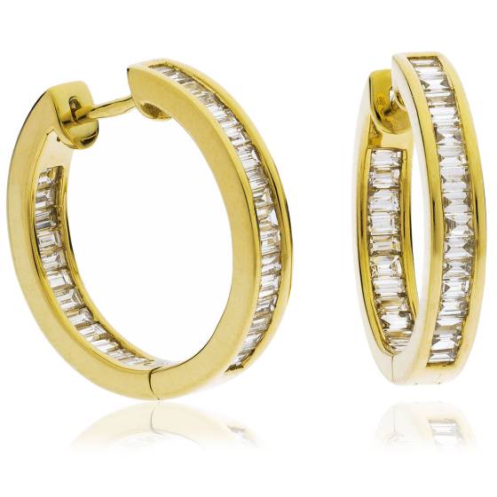 HEE154 Baguette cut Hoop Diamond Earrings