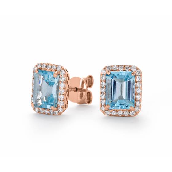 HEEGAQ297 Emerald cut Aquamarine & Diamond Earrings