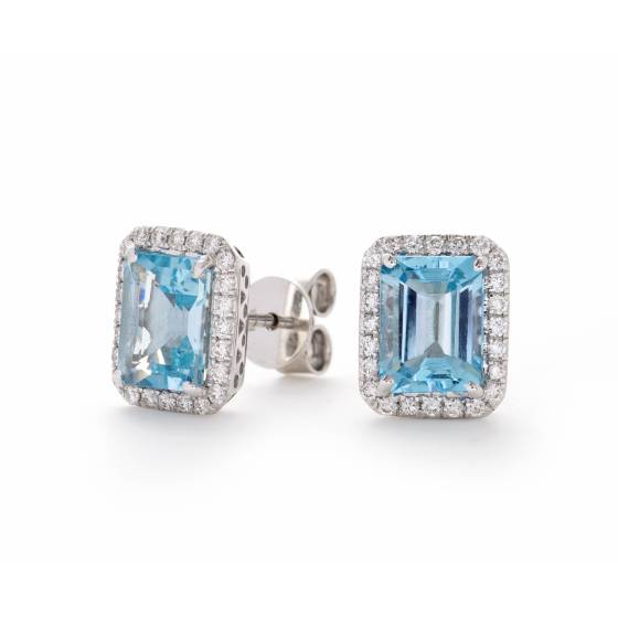 HEEGAQ297 Emerald cut Aquamarine & Diamond Earrings