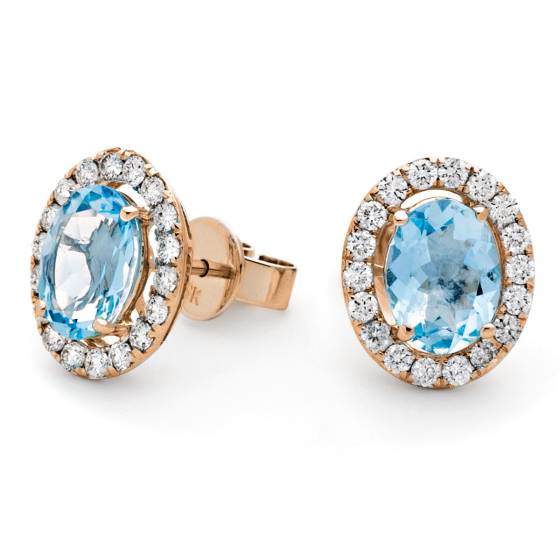 HEOGAQ298 Oval cut Aquamarine Halo Earrings