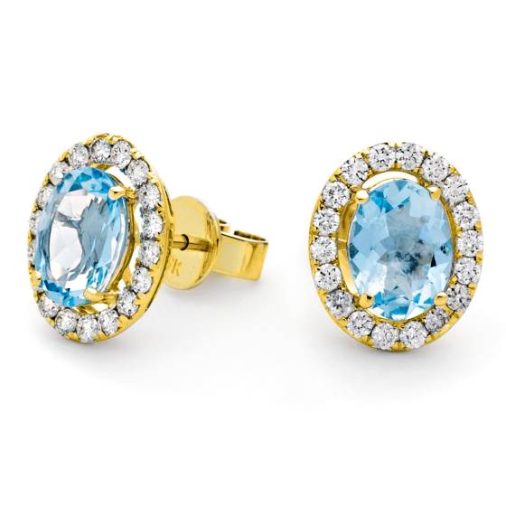 HEOGAQ298 Oval cut Aquamarine Halo Earrings
