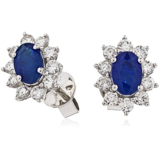 HEOGBS244 Blue Sapphire Halo Earrings