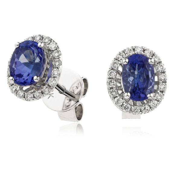 HEOGBS250 Blue Sapphire Single Halo Earrings