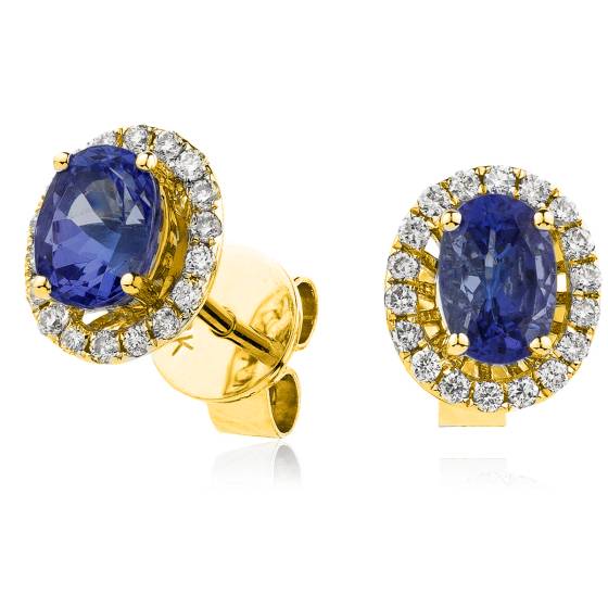 HEOGBS250 Blue Sapphire Single Halo Earrings
