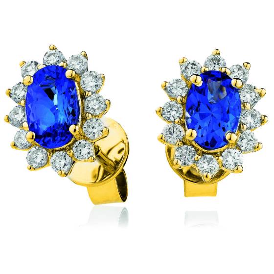 HEOGBS254 Oval cut Blue Sapphire Single Halo Earrings