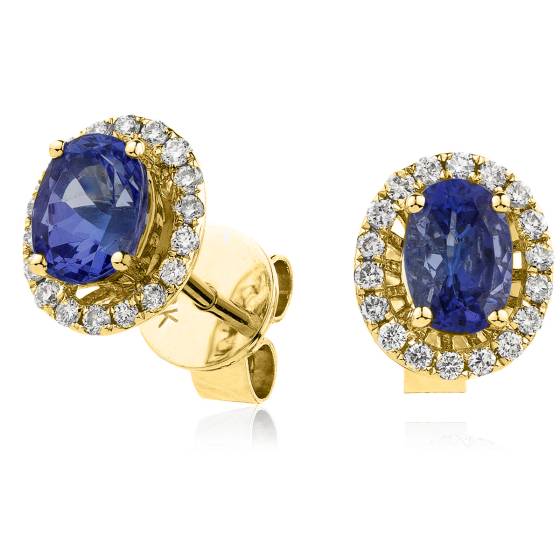HEOGBS271 Oval cut Blue Sapphire Claw Halo Earrings