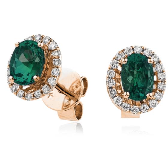 HEOGEM251 Emerald Gemstone Single Halo Earrings