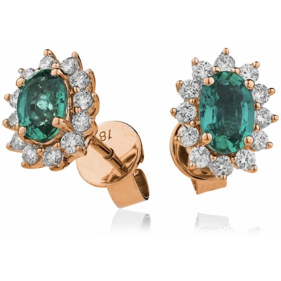 HEOGEM256 Oval cut Emerald Gemstone Halo Earrings