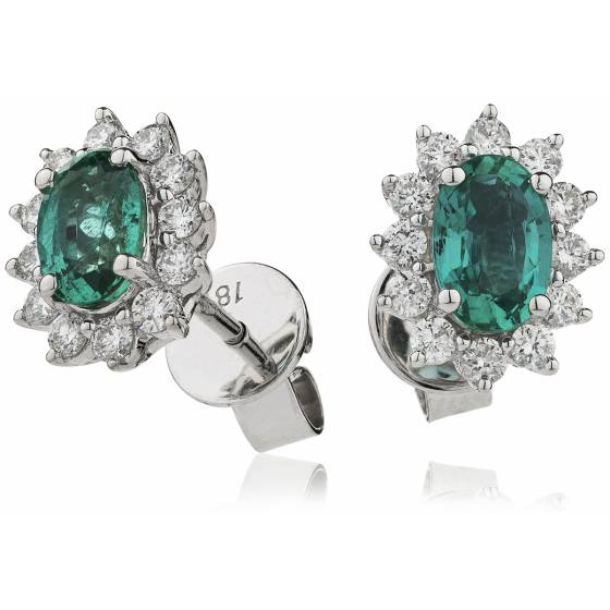 HEOGEM256 Oval cut Emerald Gemstone Halo Earrings