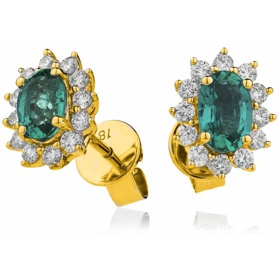 HEOGEM256 Oval cut Emerald Gemstone Halo Earrings