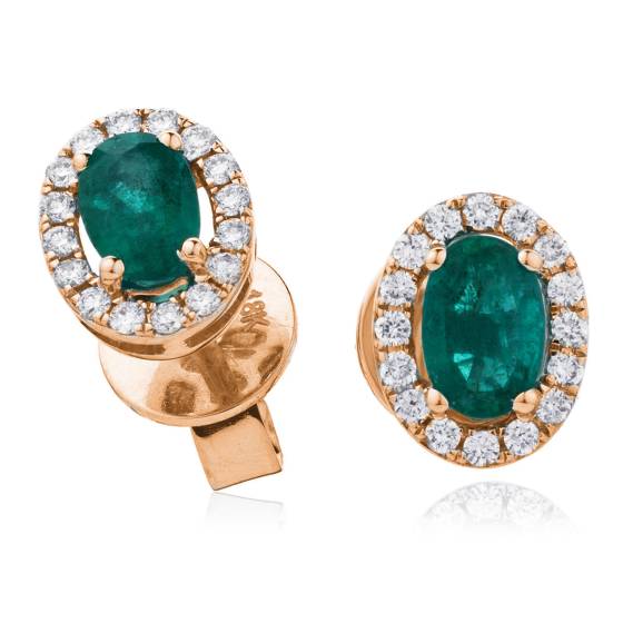 HEOGEM274 Oval cut Emerald Gemstone Halo Earrings