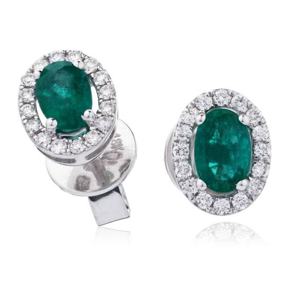 HEOGEM274 Oval cut Emerald Gemstone Halo Earrings