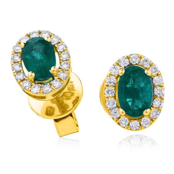 HEOGEM274 Oval cut Emerald Gemstone Halo Earrings