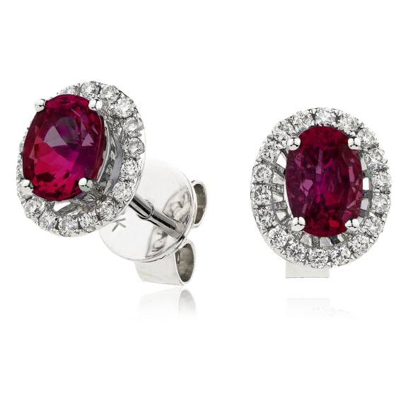 HEOGRY252 Ruby Gemstone Single Halo Earrings
