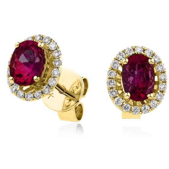 HEOGRY252 Ruby Gemstone Single Halo Earrings