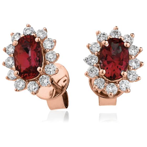HEOGRY257 Oval cut Ruby Gemstone Halo Earrings