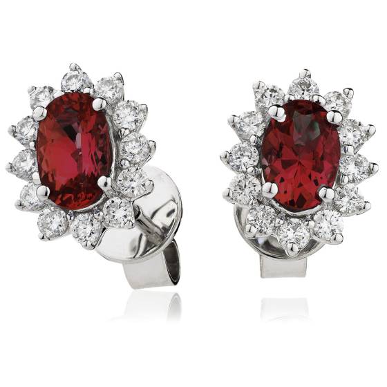 HEOGRY257 Oval cut Ruby Gemstone Halo Earrings