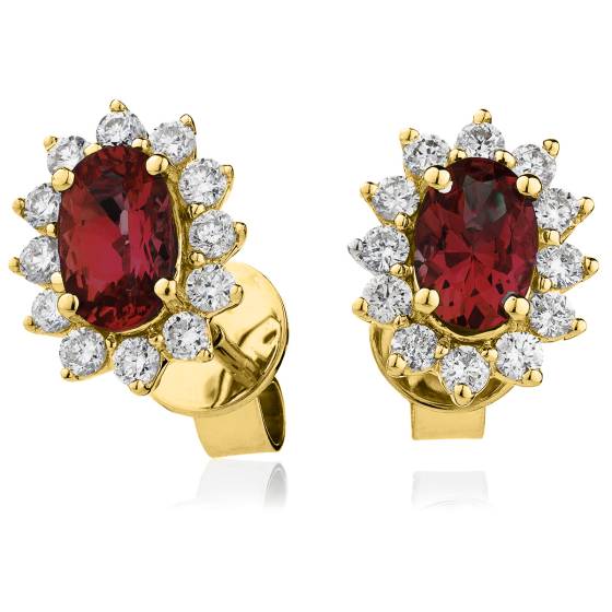 HEOGRY257 Oval cut Ruby Gemstone Halo Earrings