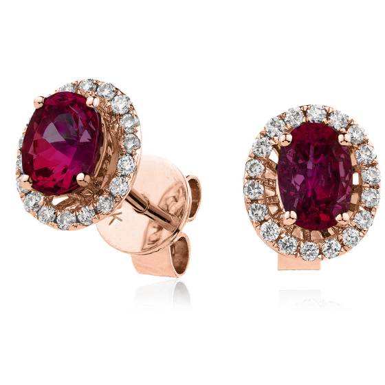 HEOGRY273 Oval cut Ruby Claw Halo Earrings