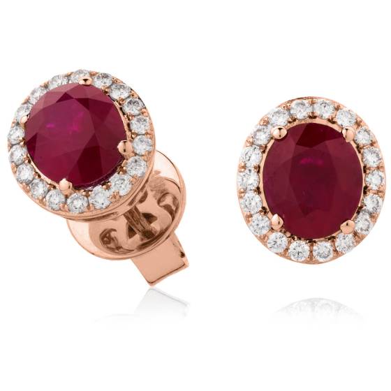 HEOGRY275 Oval cut Ruby Stone & Diamond Halo Earrings