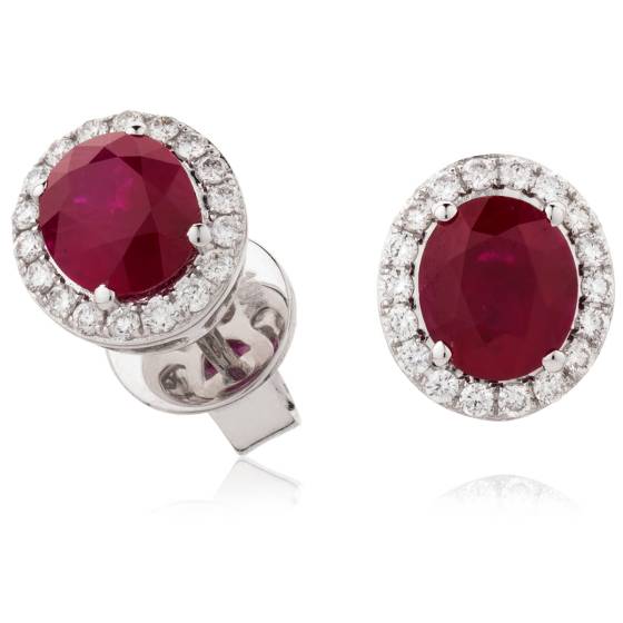 HEOGRY275 Oval cut Ruby Stone & Diamond Halo Earrings