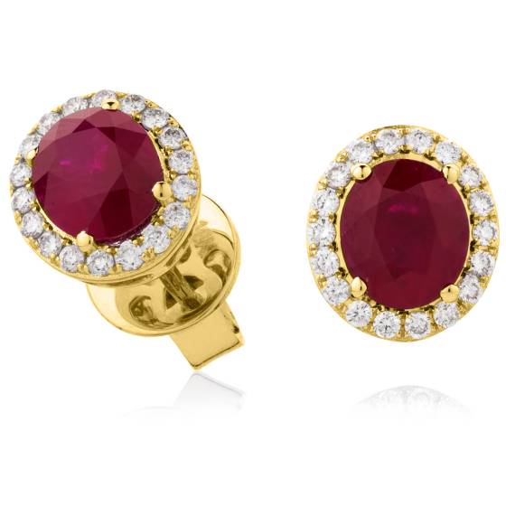 HEOGRY275 Oval cut Ruby Stone & Diamond Halo Earrings