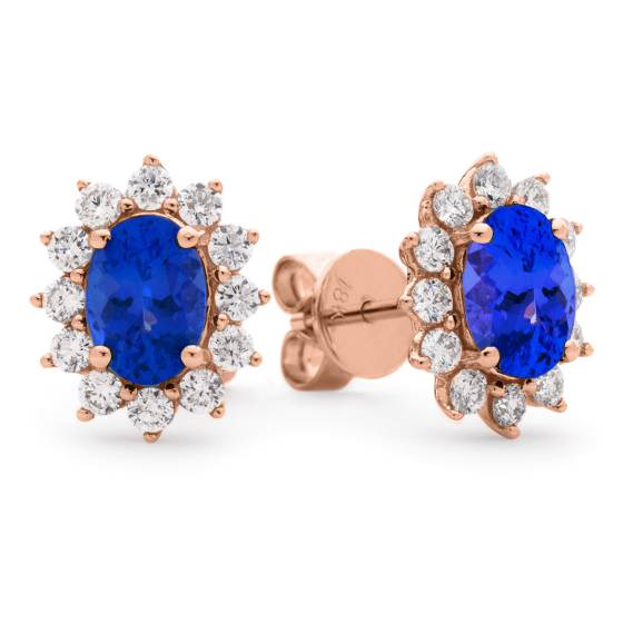 HEOGTZ258 Oval cut Tanzanite Gemstone Halo Earrings