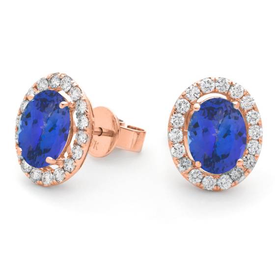 HEOGTZ293 Oval cut Tanzanite Halo Earrings