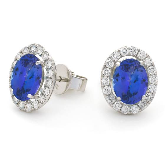 HEOGTZ293 Oval cut Tanzanite Halo Earrings