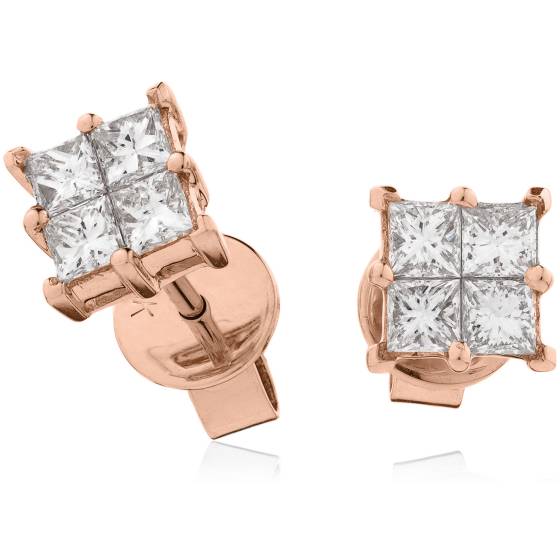 HEPCL129 Four Claw Cluster Diamond Earrings